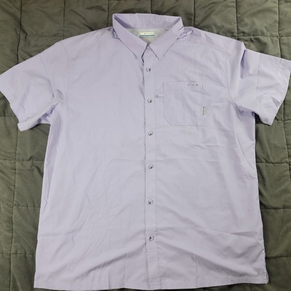 Columbia PFG Mens 2XL Button Shirt Lavender Purple Vented Short Sleeve Casual